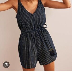 Boden Navy and Gold Holiday Romper Brand New with Tags On